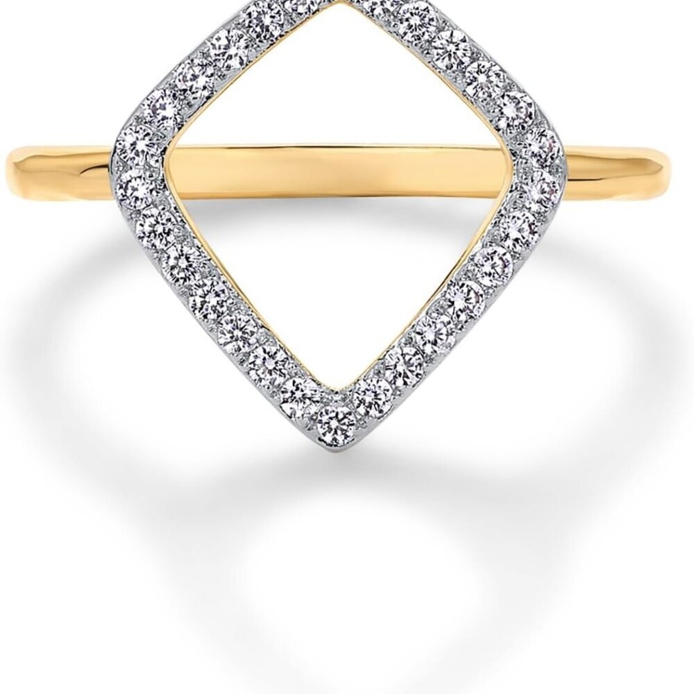 14K Gold Plated Two Toned Mixed Metals Diamond Shaped Geometric Ring for Women w
